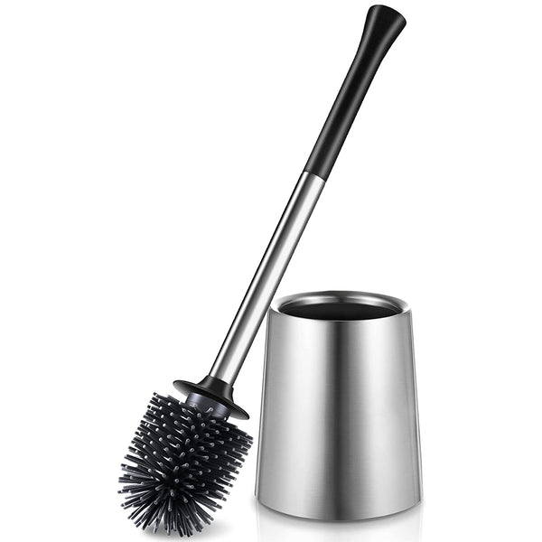 Silicone Stainless Steel Toilet Bowl Brush Holder Set