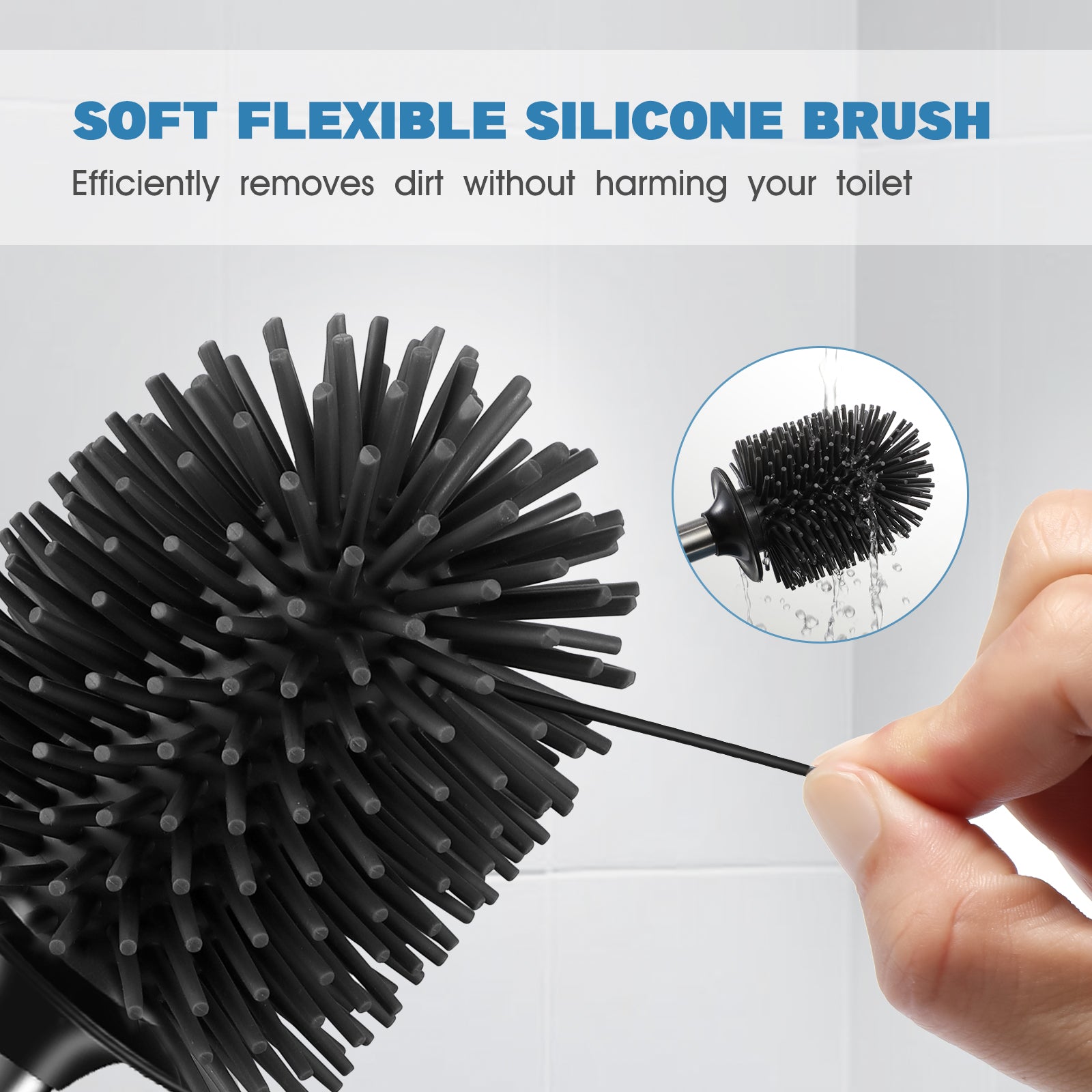 Silicone Stainless Steel Toilet Bowl Brush Holder Set - Thumbnail 4