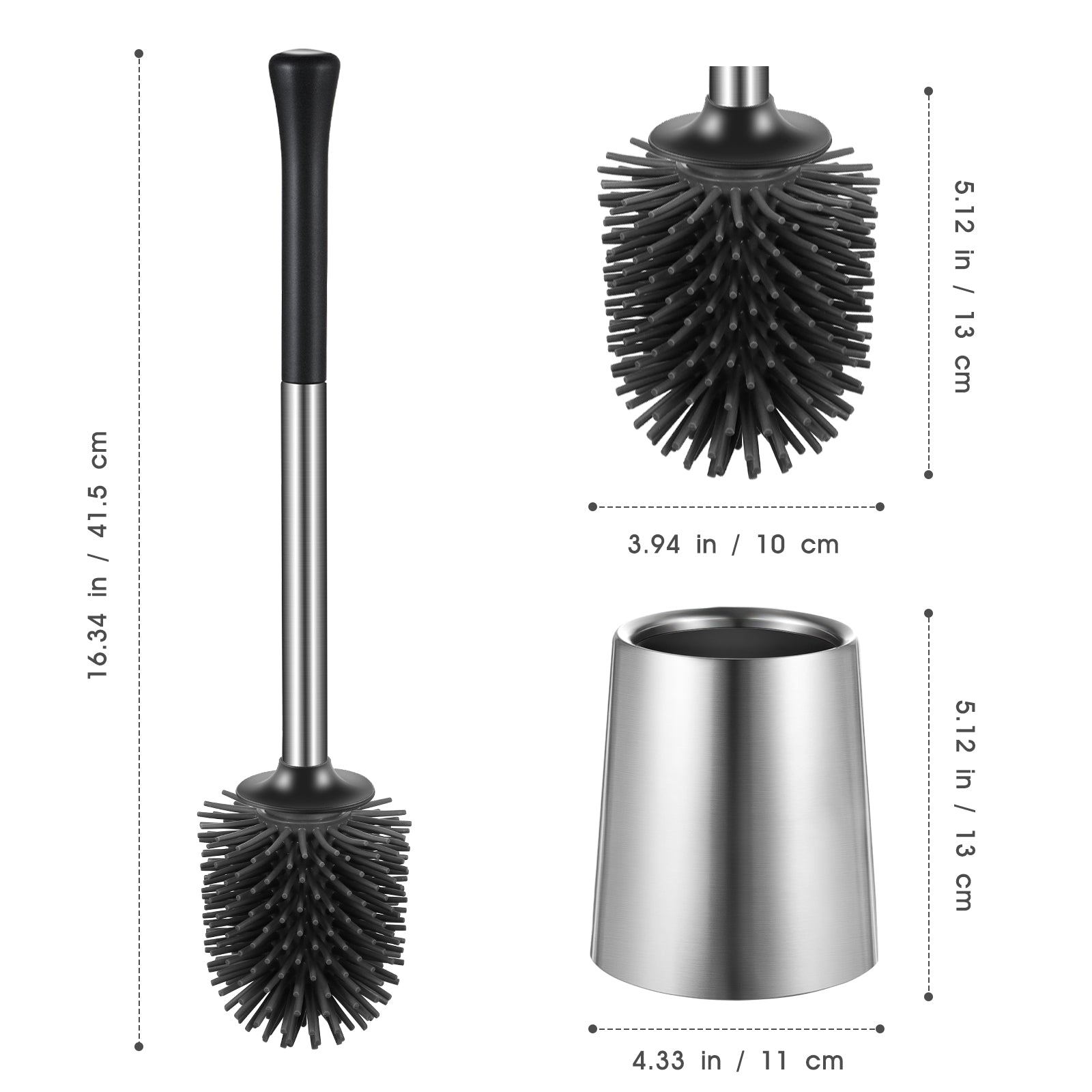 Silicone Stainless Steel Toilet Bowl Brush Holder Set - Thumbnail 5