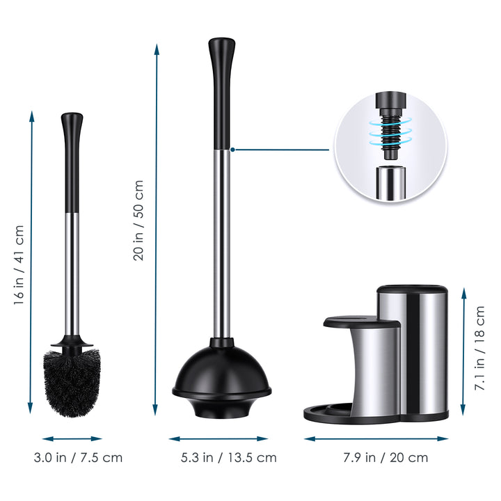 Plunger and Brush Set, 2 in 1Toilet Plunger and Brush Set, Black Toilet  Brush and Holder
